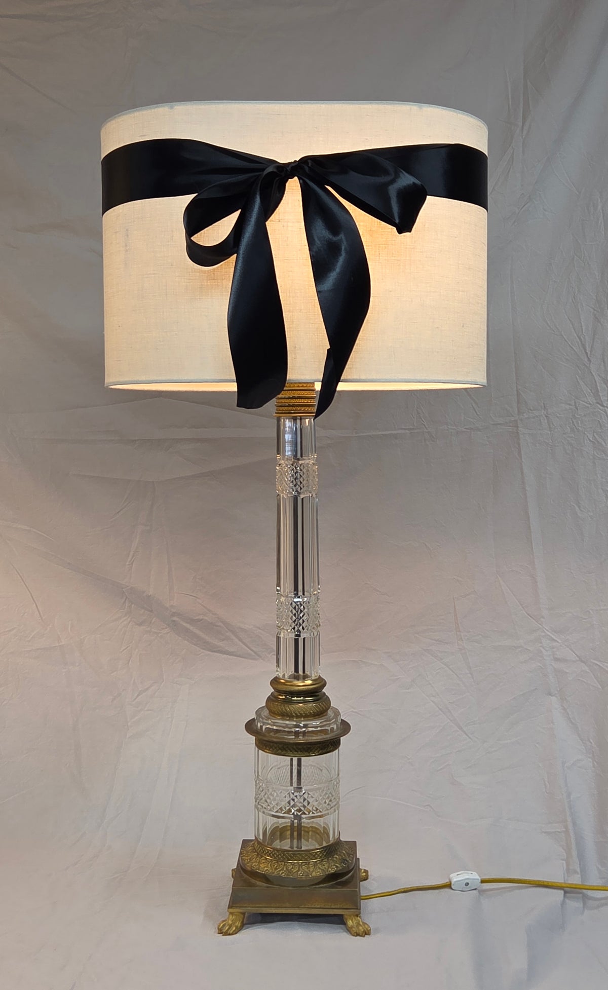 Vintage Crystal and Brass Column Table Lamps - Style of William Kessler Baccarat