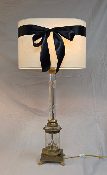 Vintage Crystal and Brass Column Table Lamps - Style of William Kessler Baccarat