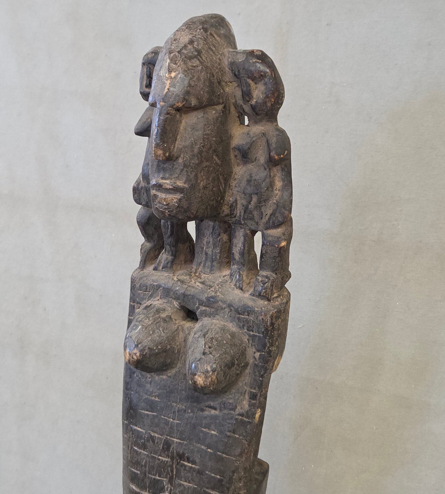 Vintage African Dogon Carved Figural Doorway Latch on a Custom Metal Stand