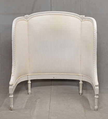 Pair of Antique French Curved Twin Headboards With Ivory Sateen Upholstery