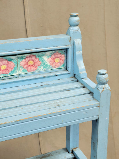 Vintage Indian Painted Bookshelf with Floral Tile