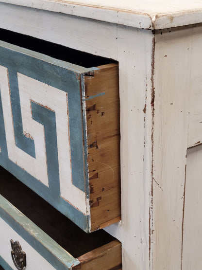 Antique English Painted Dresser Chest of Drawers With Greek Key Motif