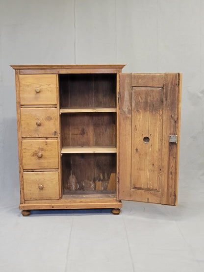 Antique Czech Pine Locking Pie or Larder Cabinet