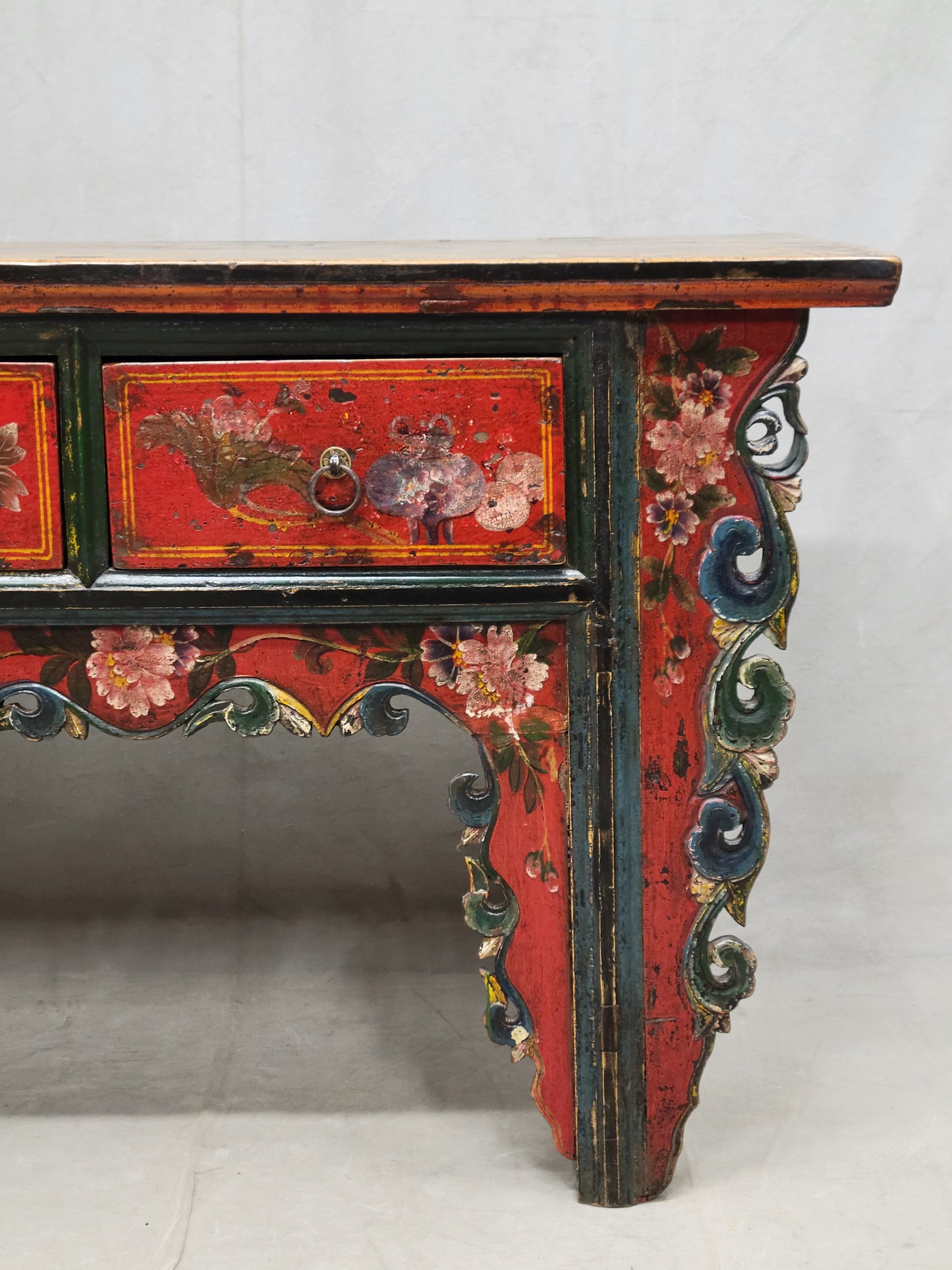 Antique Early 19th Century Chinese Red Lacquer Altar / Console Table