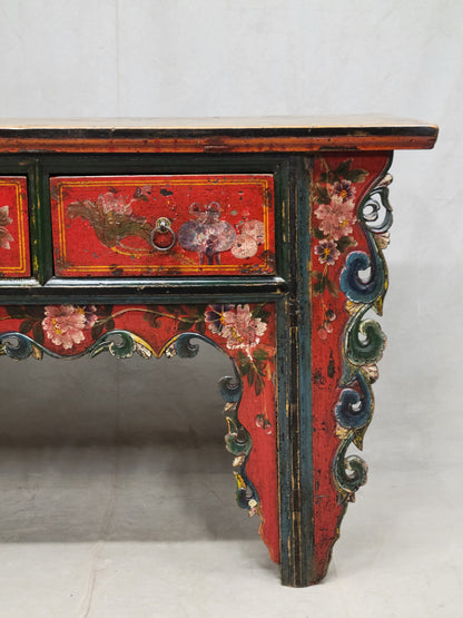 Antique Early 19th Century Chinese Red Lacquer Altar / Console Table