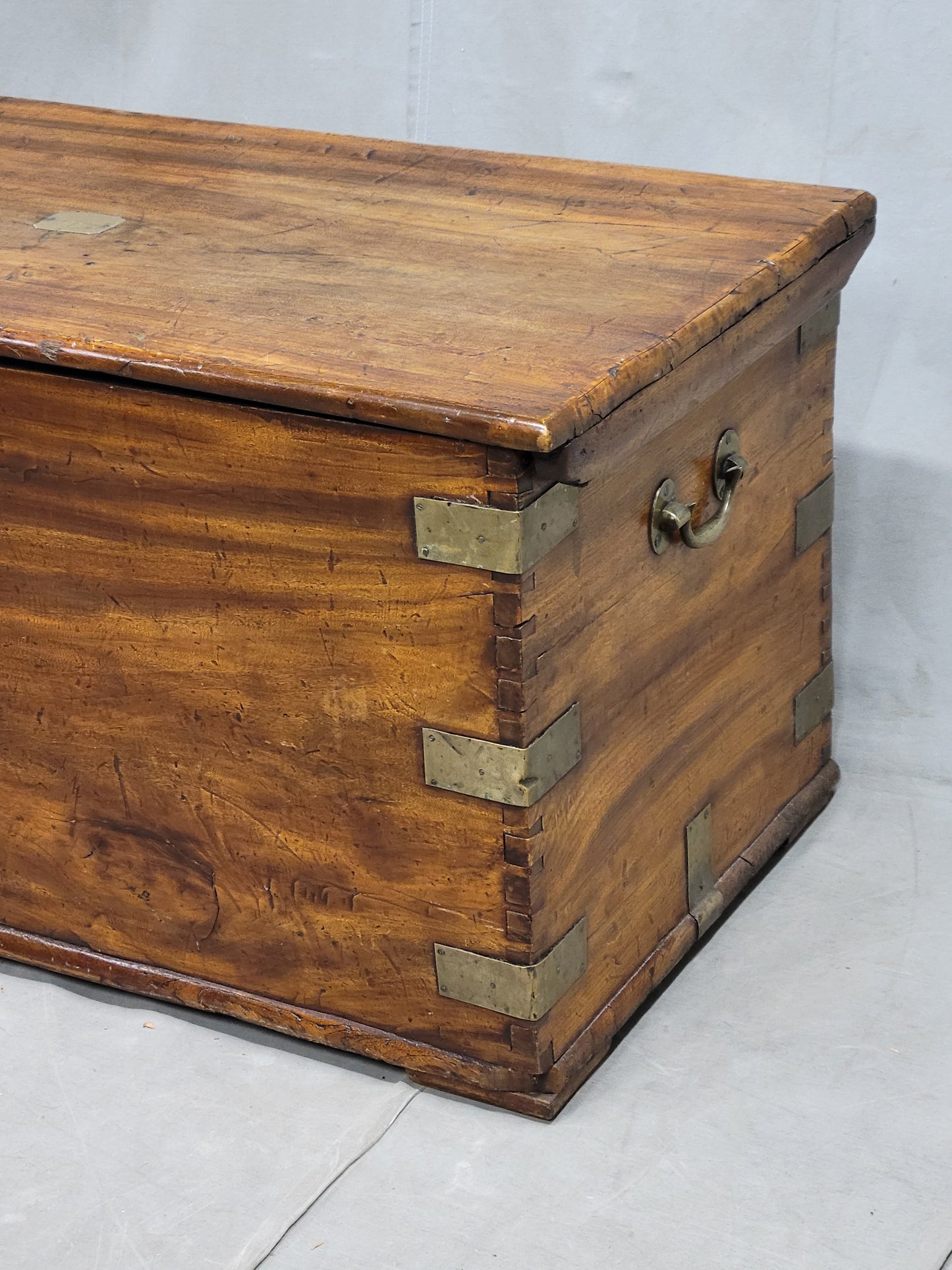 Antique British Colonial Hardwood and Brass Monogrammed Travel Trunk