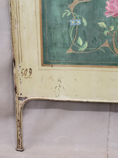Antique French Art Nouveau Painted Iron and Brass Twin Headboard