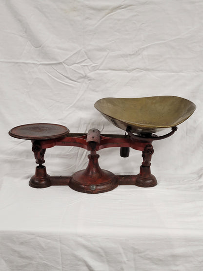 Antique 19th Century John Chatillon & Sons Painted Red Cast Iron and Brass Scale