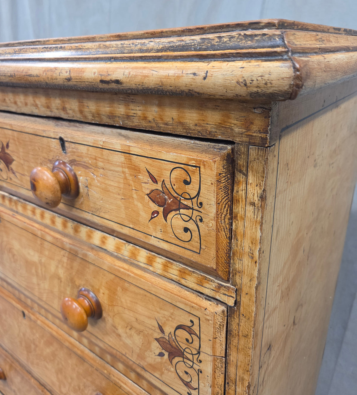 Antique Late 19th Century English Pine Faux Bois Maple Chest of Drawers