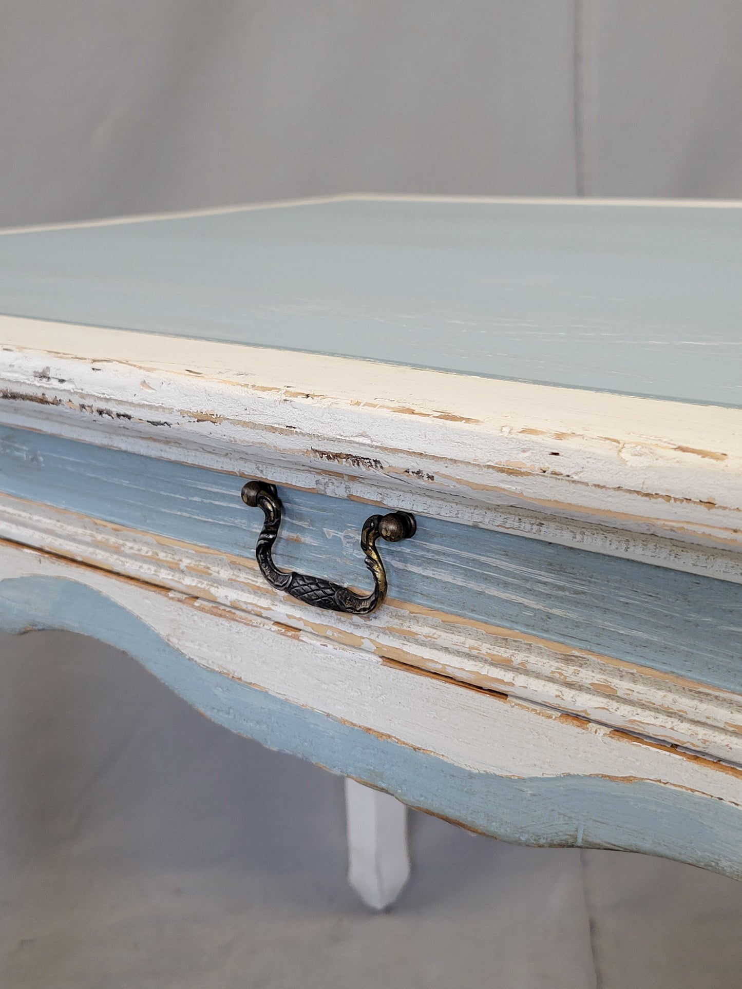 Vintage Pine French Style Painted Blue and White Desk