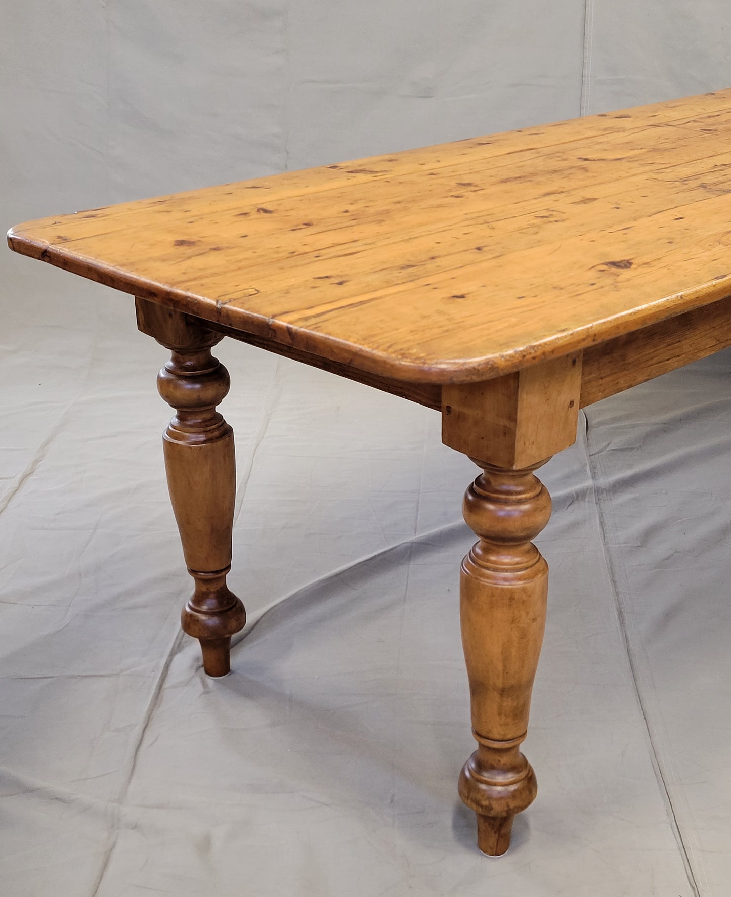 Vintage English Rustic Pine 8' Long Farmhouse Dining Table