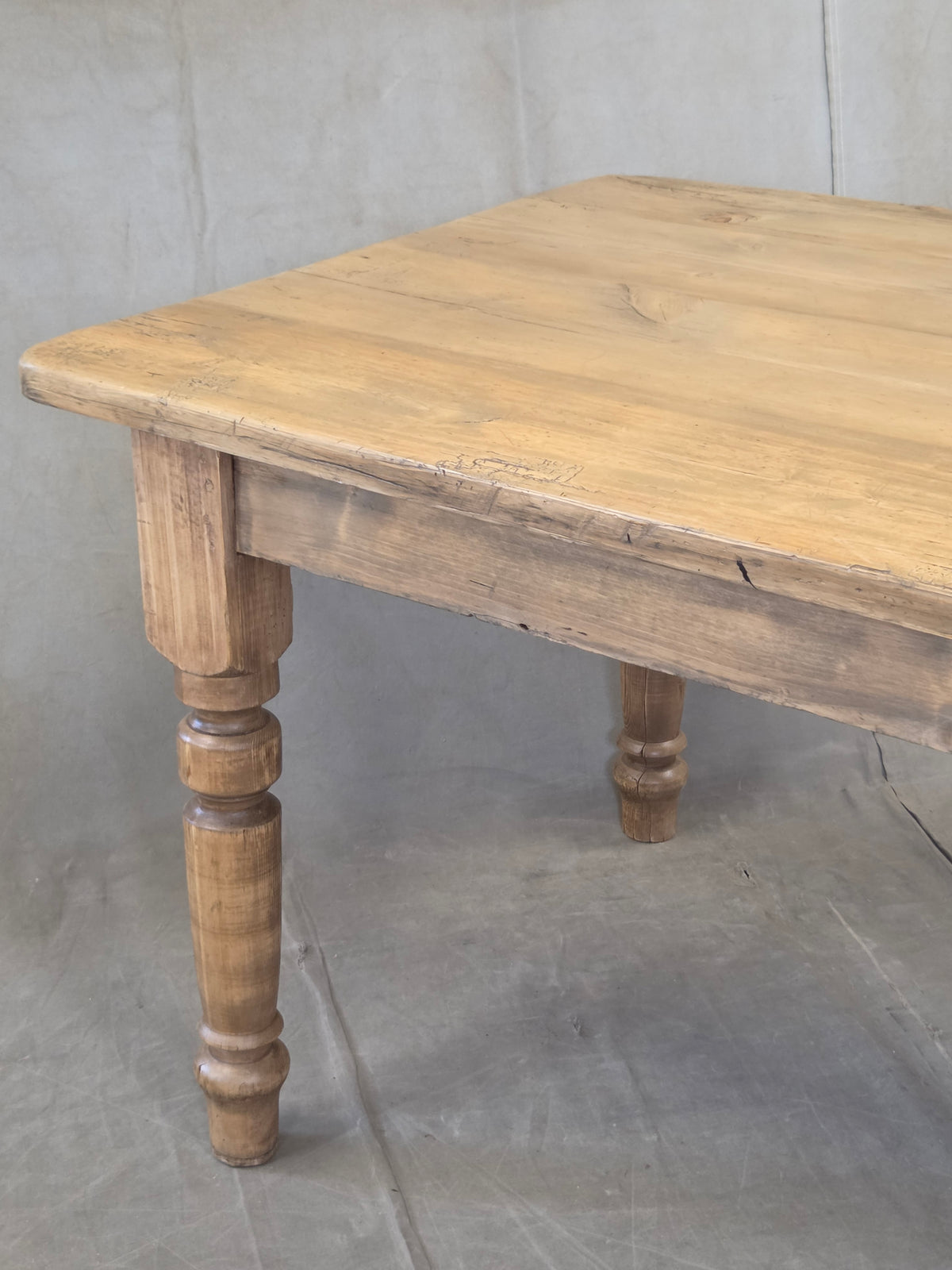Antique 1920s English Weathered Pine Farmhouse 7' Long Kitchen or Dining Table