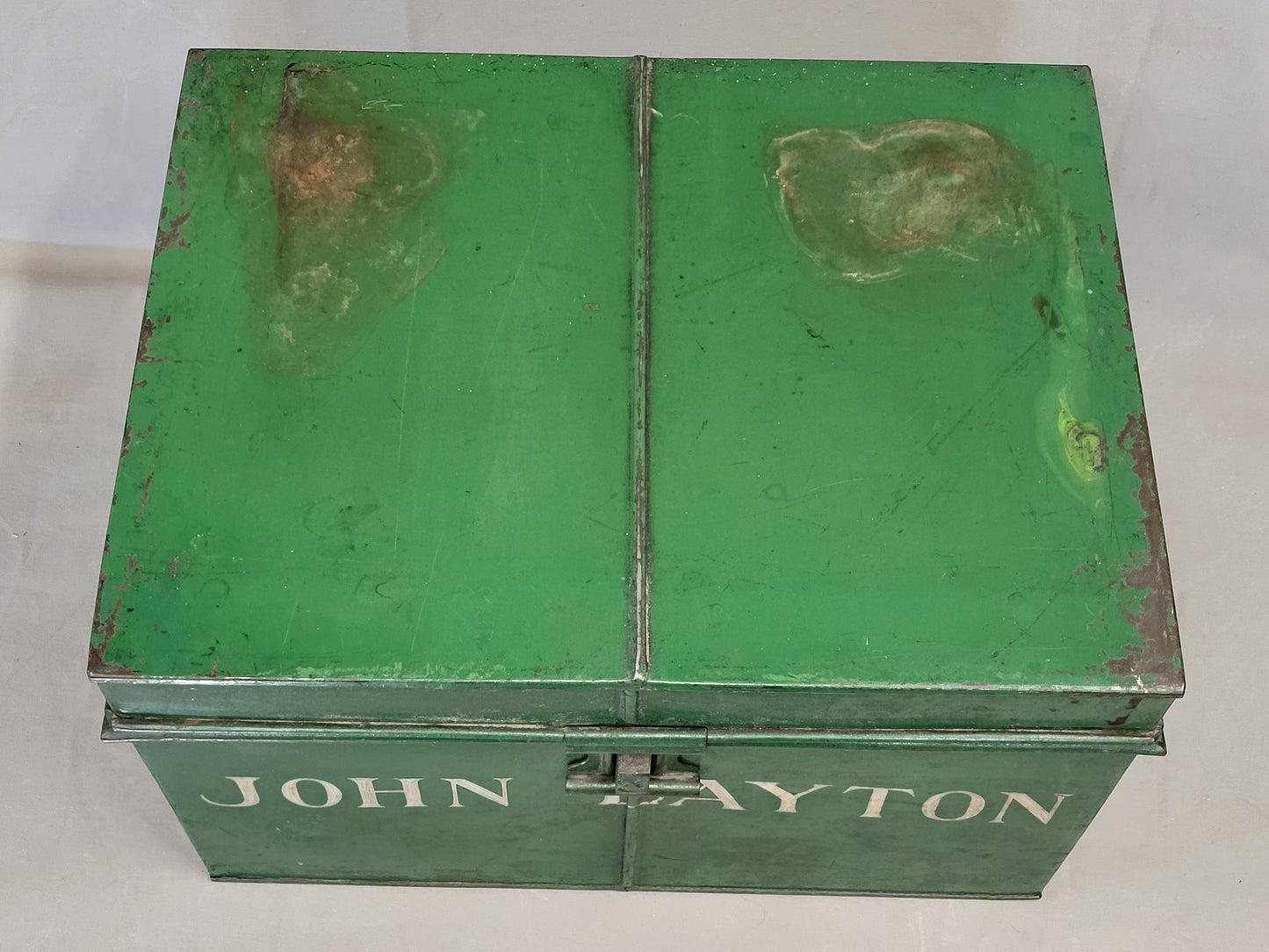 Antique English Iron Milner's Strong Box Painted Green With John Layton Inscription (RL)