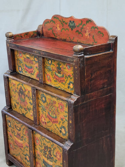 Antique 1920s Tibetan Stepped Storage Altar Cabinet