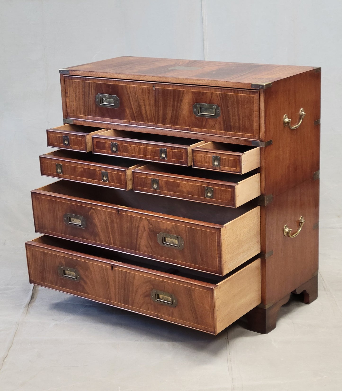 Vintage English Mahogany Campaign Butler's Chest of Drawers With Desk (RL)