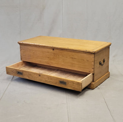 Antique English Pine Blanket Chest With Drawer