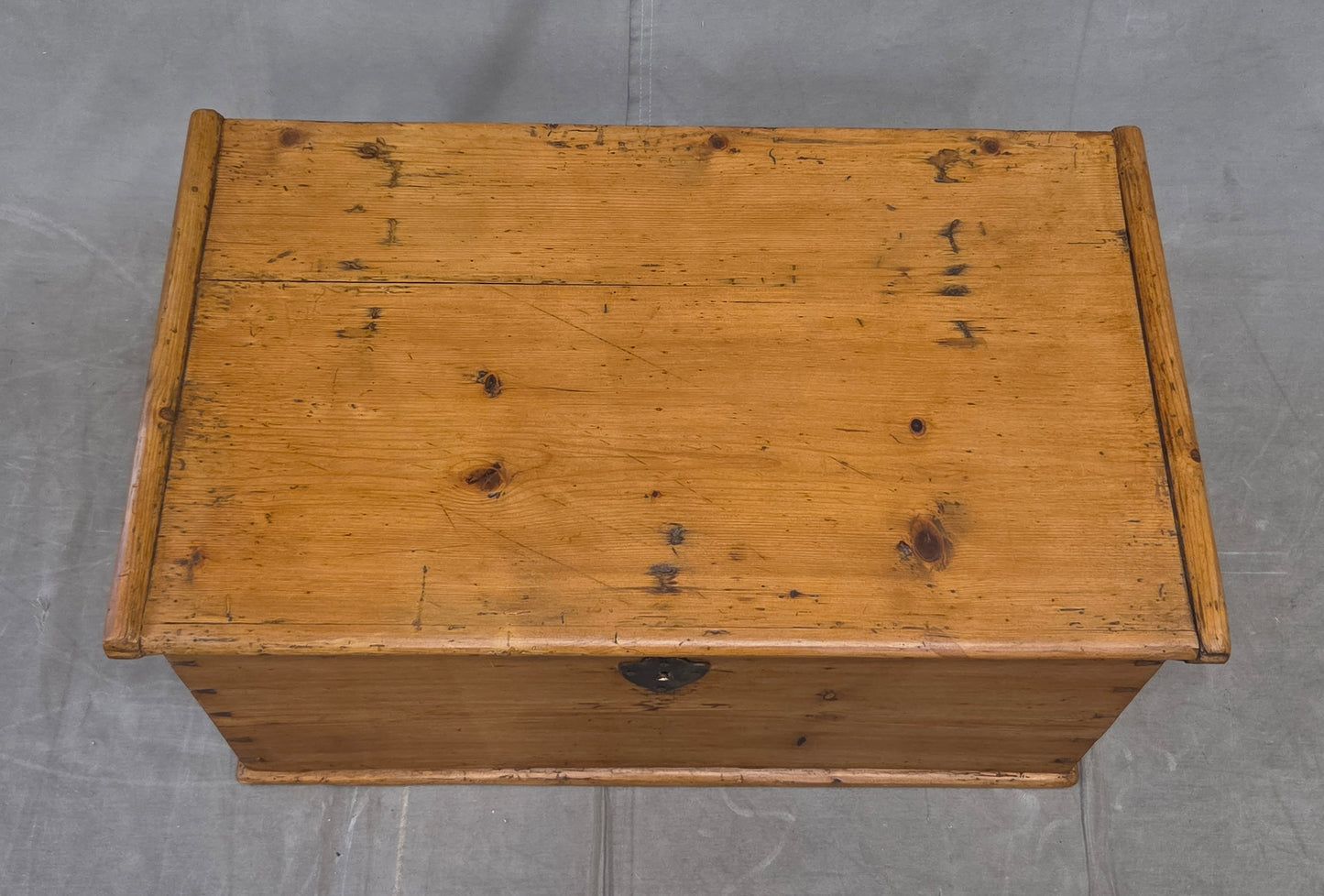 Antique German Natural Pine Storage Trunk with Original Iron Key