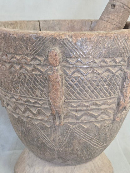 Old African Dogon Hand Carved Wood Oversized Mortar and Pestle
