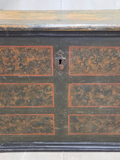 Antique European (German or Czechia) Pine Blanket Chest With Original Paint