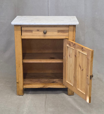 Antique European Pine and Marble Side Table or Nightstand