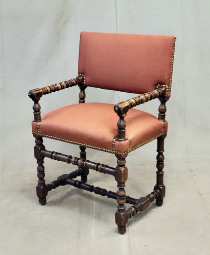 Antique European Renaissance Revival Chairs with Terracotta Linen Upholstery - a pair
