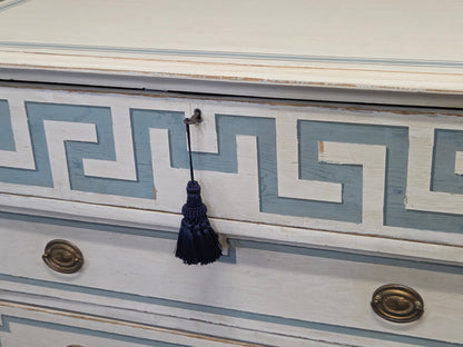 Antique 19th C. Painted Pine Dresser Chest of Drawers With Greek Key Motif
