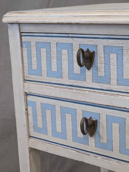 Vintage Mahogany Nightstands With Handpainted Greek Key Motif - A Pair