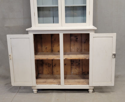 Antique English Country Painted Two Piece China or Curio Cabinet