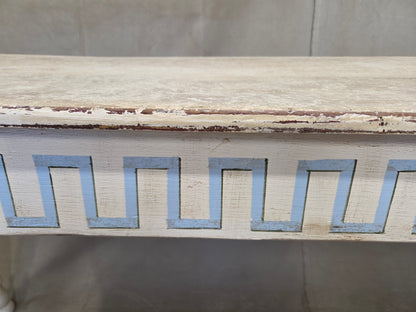 Antique French Rustic Painted Pine Console Table with Greek Key Motif
