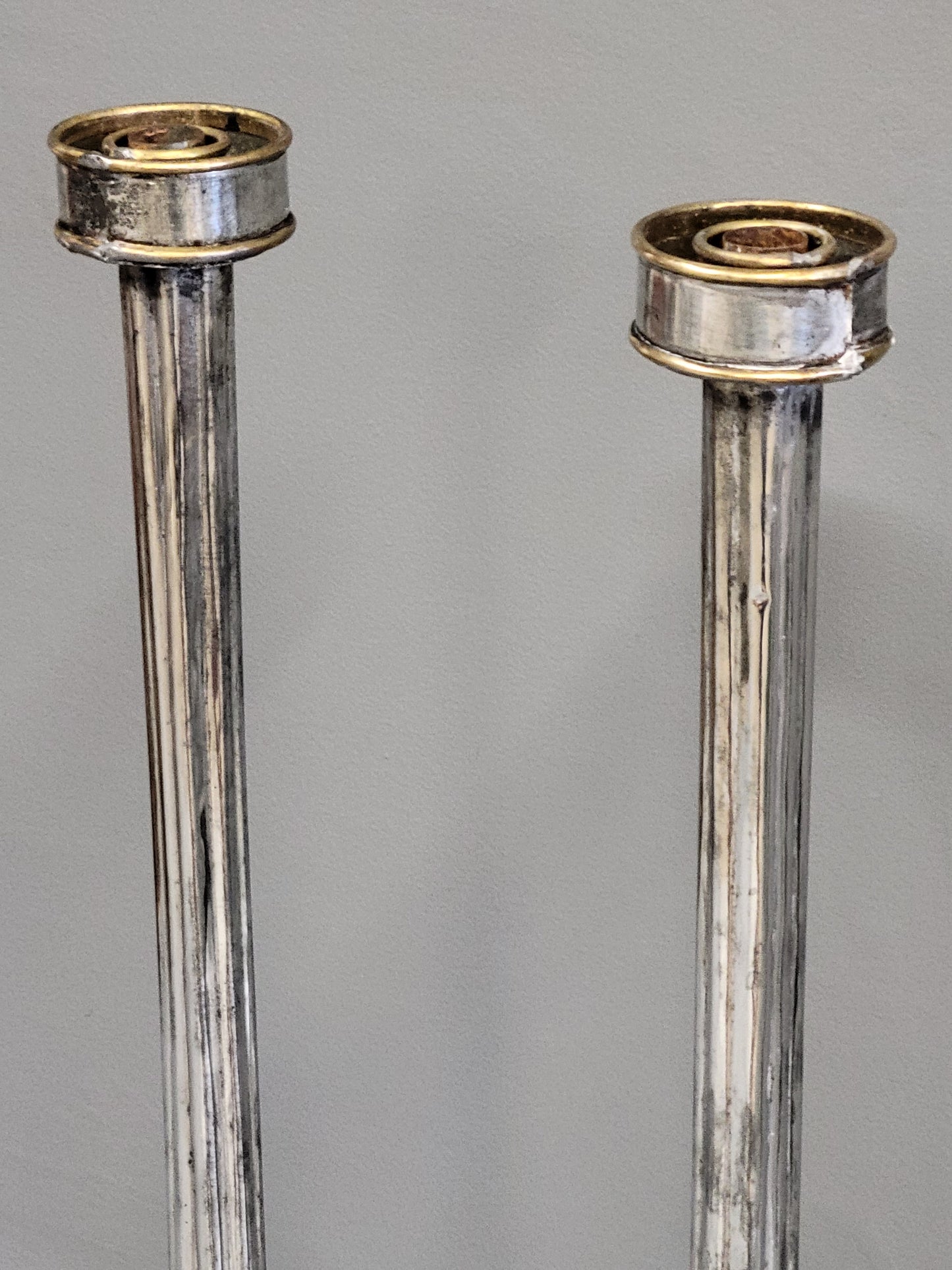 Vintage Mid-Century Gene Byron Tin and Brass Candlesticks - a Pair