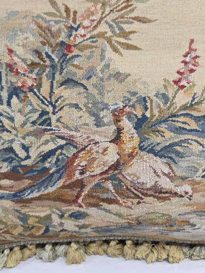 Pair of Antique French Hunt Scene Tapestry Panels Remade Into Down Pillows
