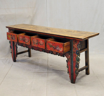 Antique Early 19th Century Chinese Red Lacquer Altar / Console Table
