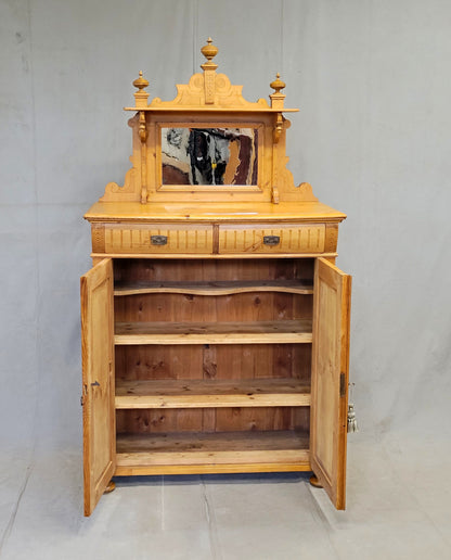 Antique Circa 1880 Swedish Pine Sideboard Buffet With Original Mirror