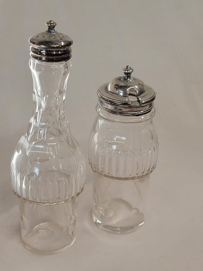 Antique Silverplate and Crystal Four Bottle Cruet Set