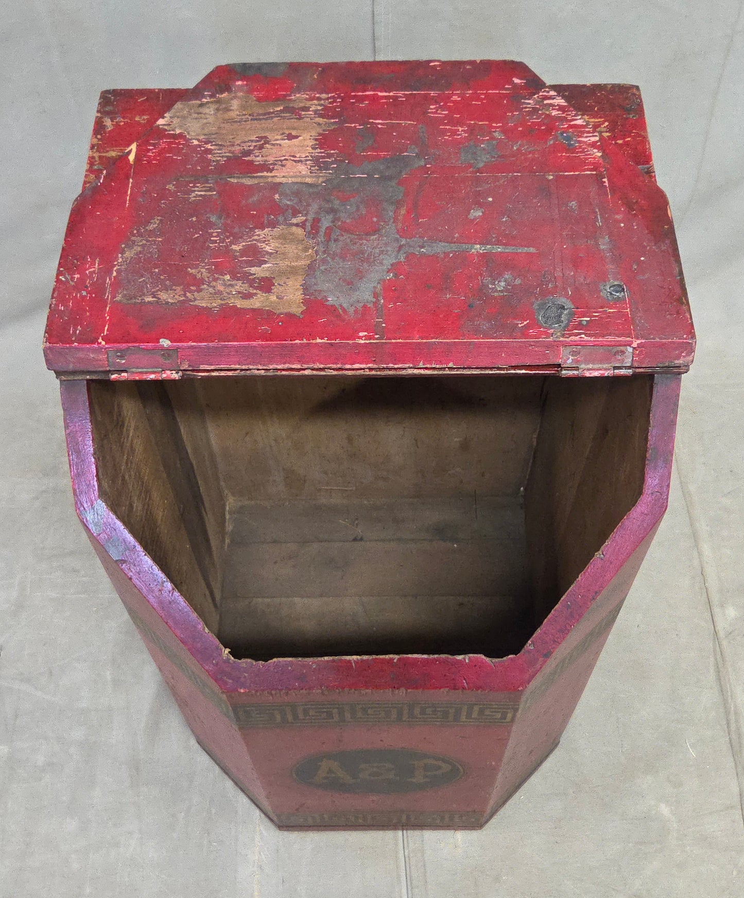 Antique A&P Tea Bin, Wood With Red Paint, Country Style, Circa 1920
