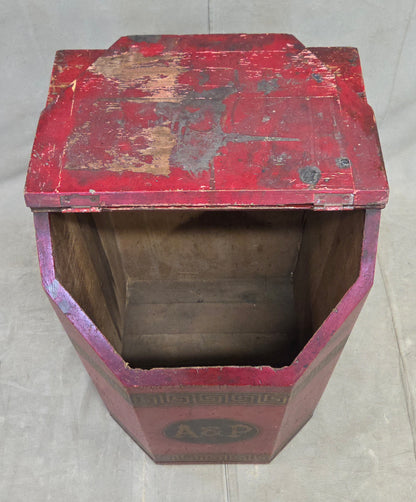 Antique A&P Tea Bin, Wood With Red Paint, Country Style, Circa 1920