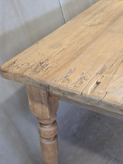 Antique 1920s English Weathered Pine Farmhouse 7' Long Kitchen or Dining Table