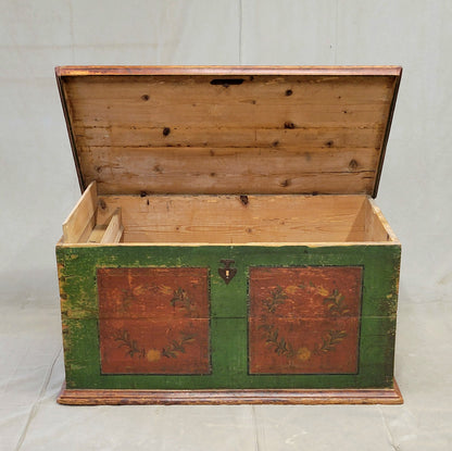 Antique Eastern European Pine Blanket Chest With Original Paint