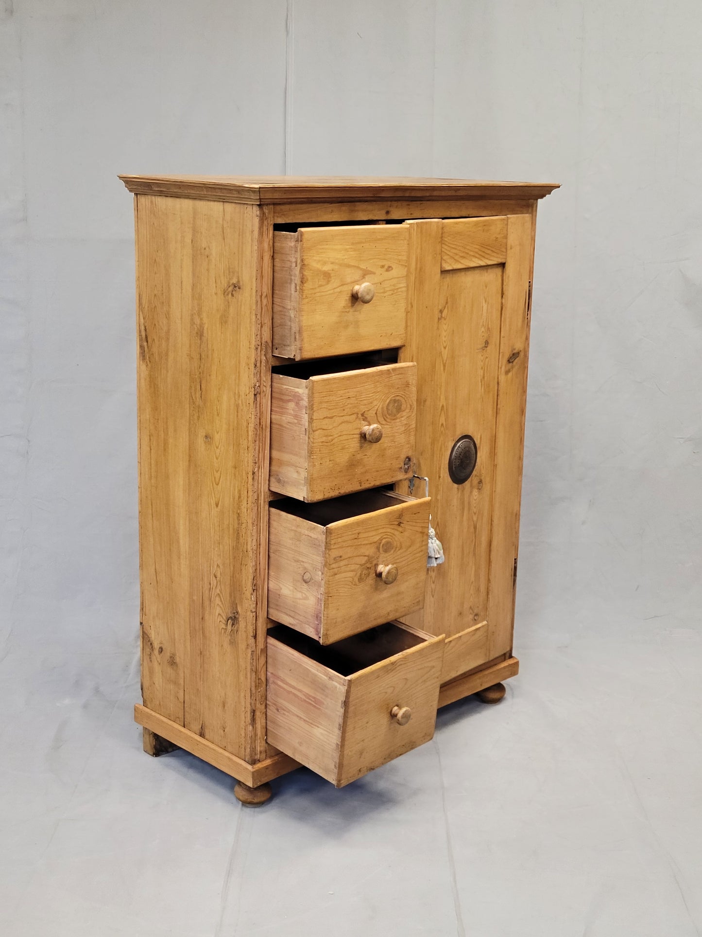 Antique Czech Pine Locking Pie or Larder Cabinet