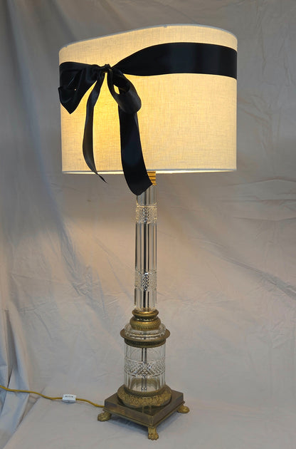 Vintage Crystal and Brass Column Table Lamps - Style of William Kessler Baccarat