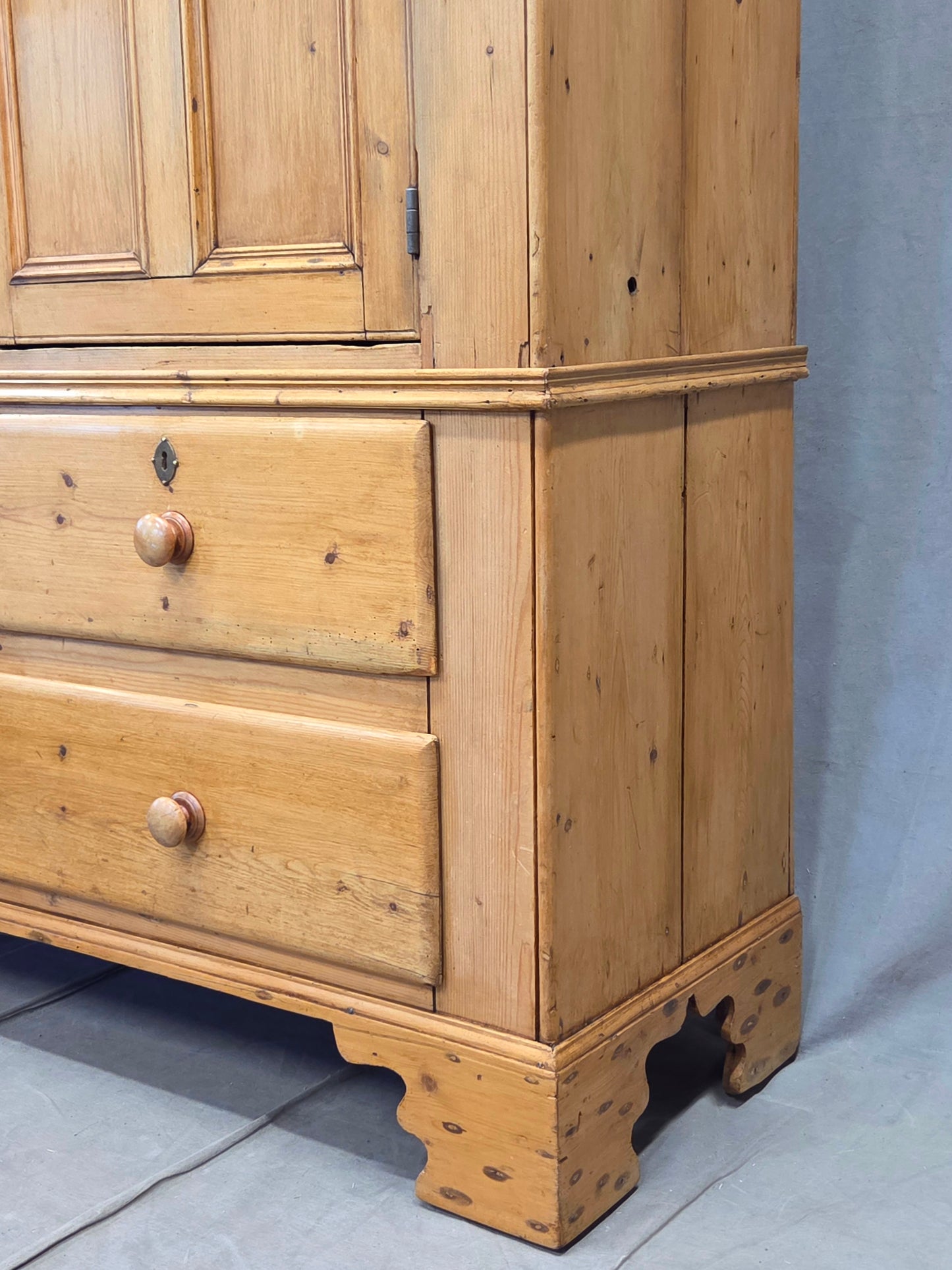 Antique 19th Century Irish Scrubbed Pine Linen Press Cabinet