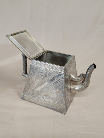 Antique James W. Tufts Boston Engraved Silverplate Aesthetic Movement Tea Set