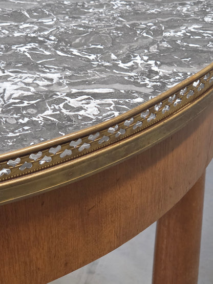 Antique 1930s French Empire or Art Deco Cherry Guéridon Table with Black Marble
