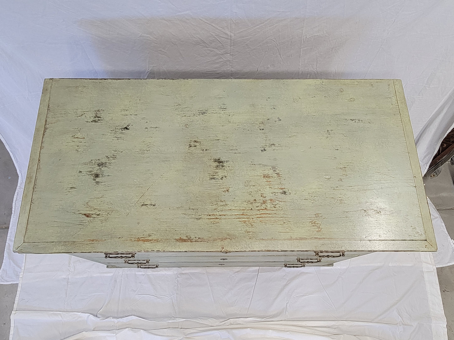 Antique European Rustic Pine Seafoam Painted Dresser Chest of Drawers