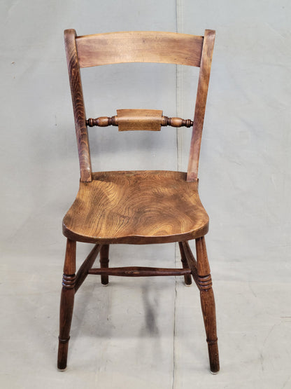 Antique 19th Century English Country Elm Oxford Bar-Back Side Chairs - Set of 6