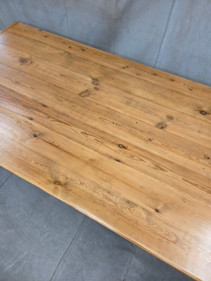 Vintage English Pine Rustic Turned Leg 8' Long Dining Farmhouse Table