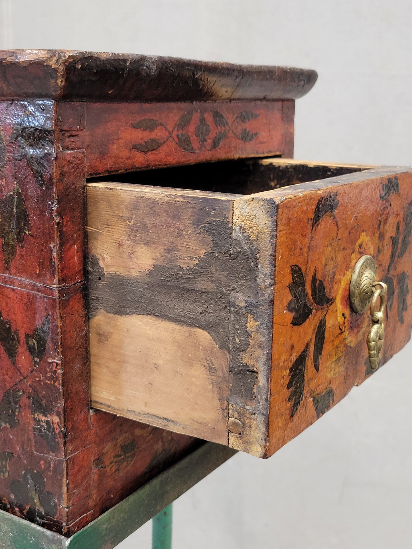 Antique Tibetan Lacquer Altar Box With Drawer on a Modern Steel Stand / Console Table (RL)