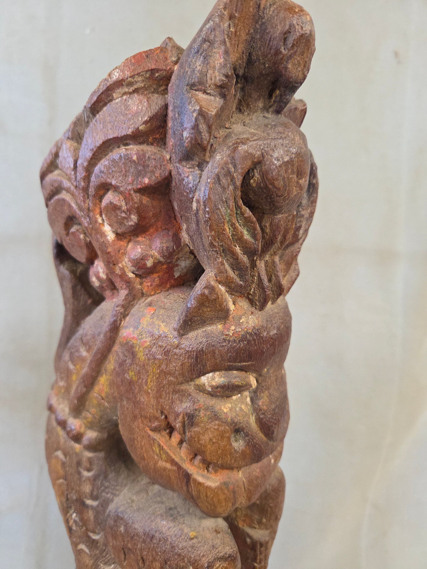 Antique Indian Hand Carved Naga Architectural Remnant on a Custom Metal Stand