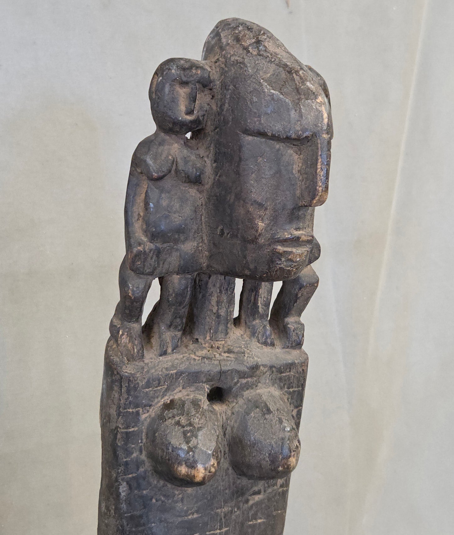 Vintage African Dogon Carved Figural Doorway Latch on a Custom Metal Stand
