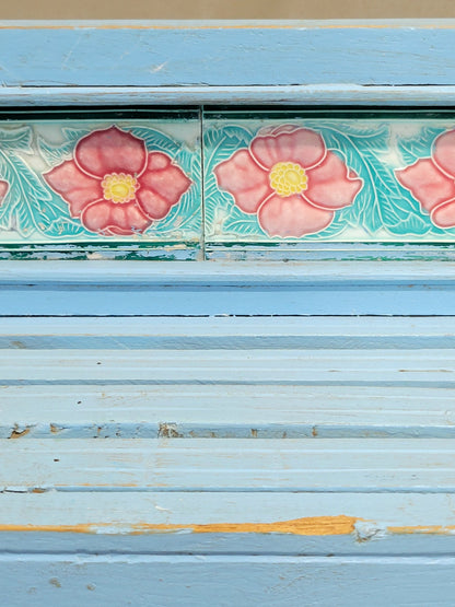 Vintage Indian Painted Bookshelf with Floral Tile